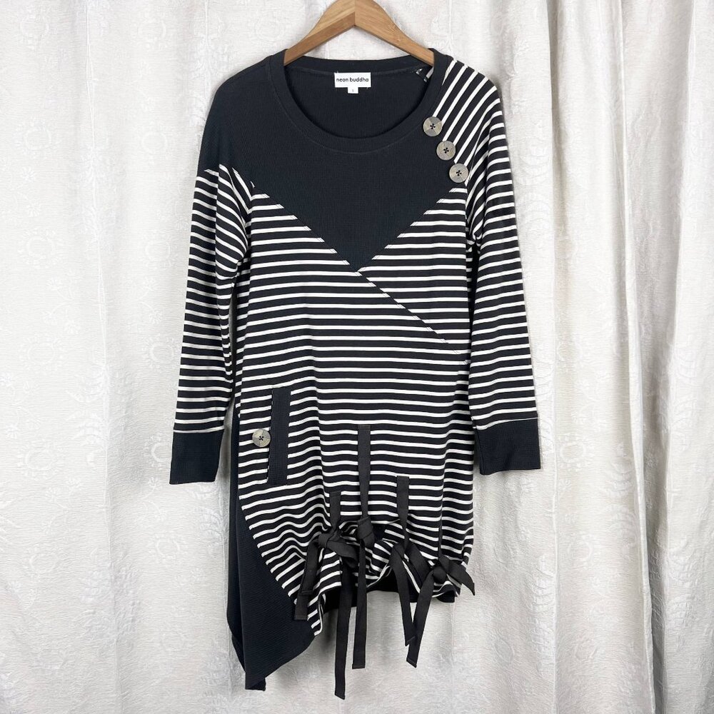 Neon Buddha striped asymmetrical tunic lagenlook art to wear top straps buttons
